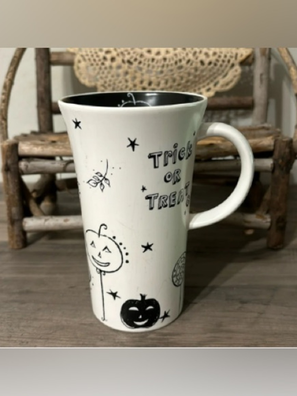 Halloween 'Trick or Treat' White Ceramic Mug with Black Accent